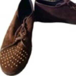 Stuart Weitzman 11 Brown Suede Embellished Flats Loafers Tie-up Shoes